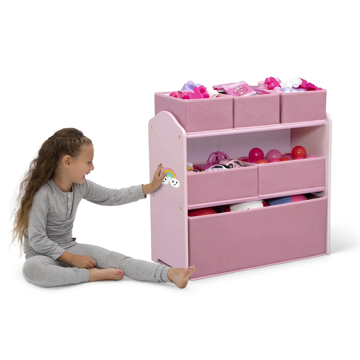 Nouveauté 2026 – Ensemble de jeu pour tout-petits Delta Children 4 pièces – Comprend une table de jeu, 2 chaises et un rangement à jouets à 6 bacs avec autocollants en vinyle réutilisables, rose clair/rose foncé