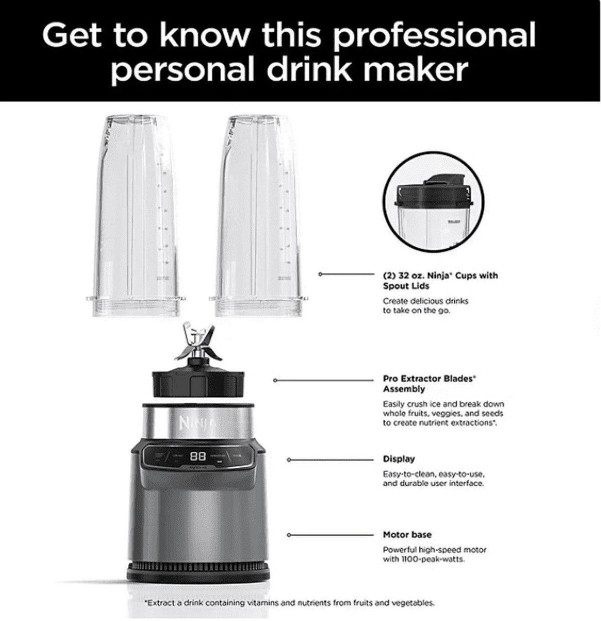 Nouveauté 2026 – Blender personnel Ninja Nutri-Blender Pro avec Auto-iQ, CL401A