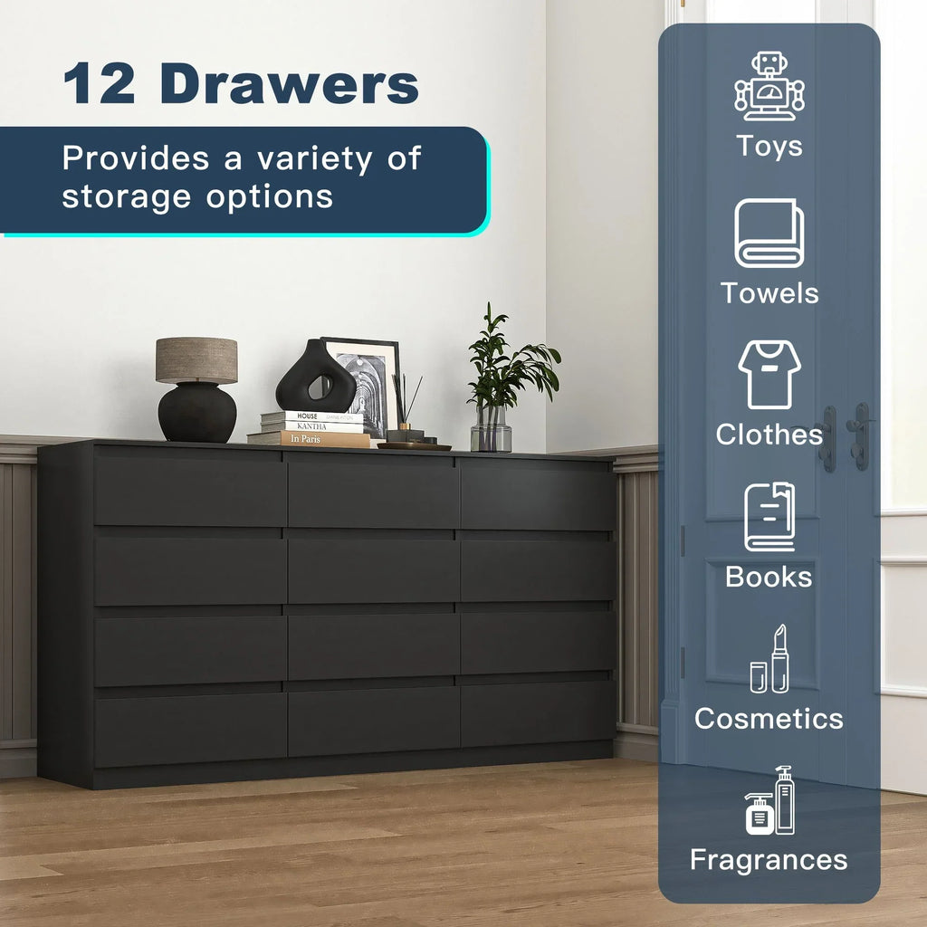 Nouveauté 2026 – Commode Resenkos moderne style milieu du siècle, 6 tiroirs, large, pour chambre à coucher, grise