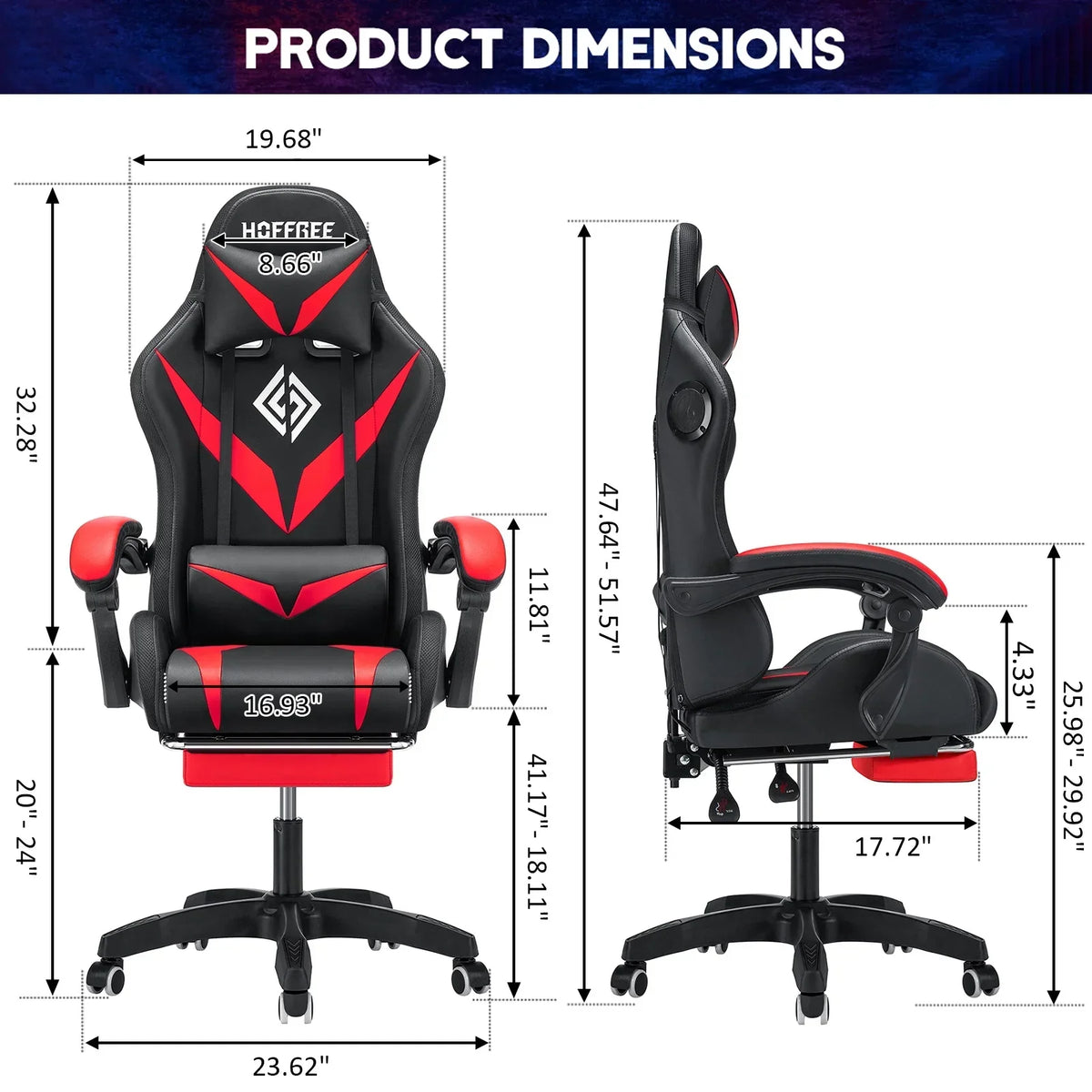 Nouveauté 2026 – Fauteuil de jeu Hoffree avec haut-parleurs intégrés, en cuir PU, repose-pieds et éclairage LED. Fauteuil ergonomique pour gamer avec massage, soutien lombaire et appui-tête pivotant et réglable. Idéal pour le télétravail et le bureau