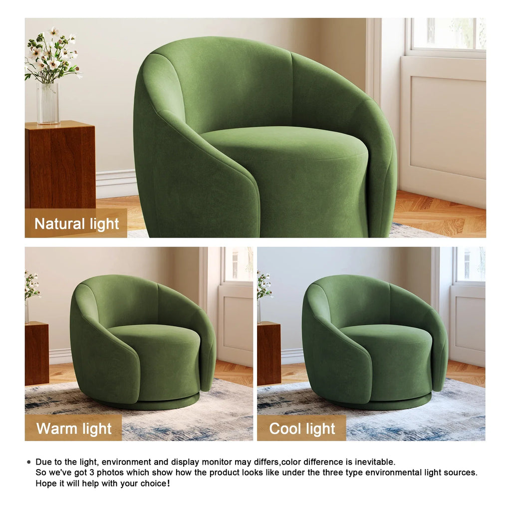 Nouveauté 2026 – Fauteuil pivotant 360" pour salon, fauteuil tonneau bouclé, canapé une place, fauteuil de lecture, vert sauge