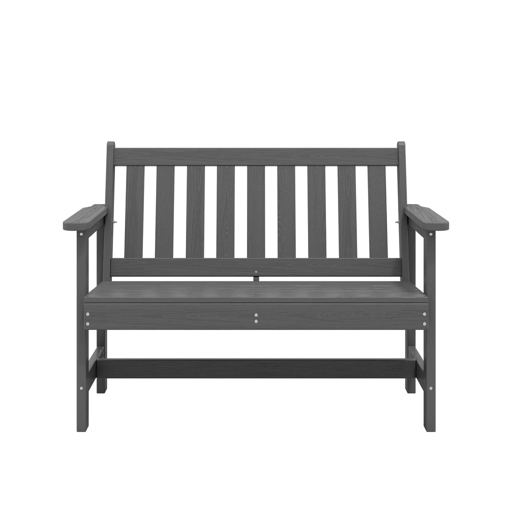 Nouveauté 2026 – Banc d'extérieur SERWALL pour 2 personnes, en PEHD résistant aux intempéries avec renforts en aluminium, supporte jusqu'à 300 kg, confortable pour terrasse, jardin et véranda, noir
