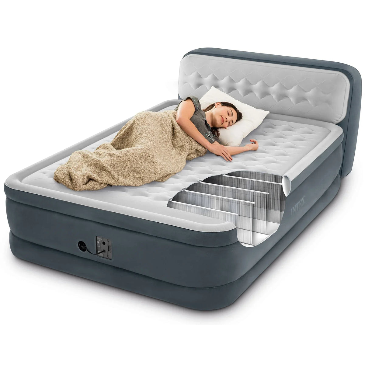 Nouveauté 2026 – Matelas gonflable Intex Ultra Plush Dura Beam Deluxe avec pompe intégrée et tête de lit, Queen