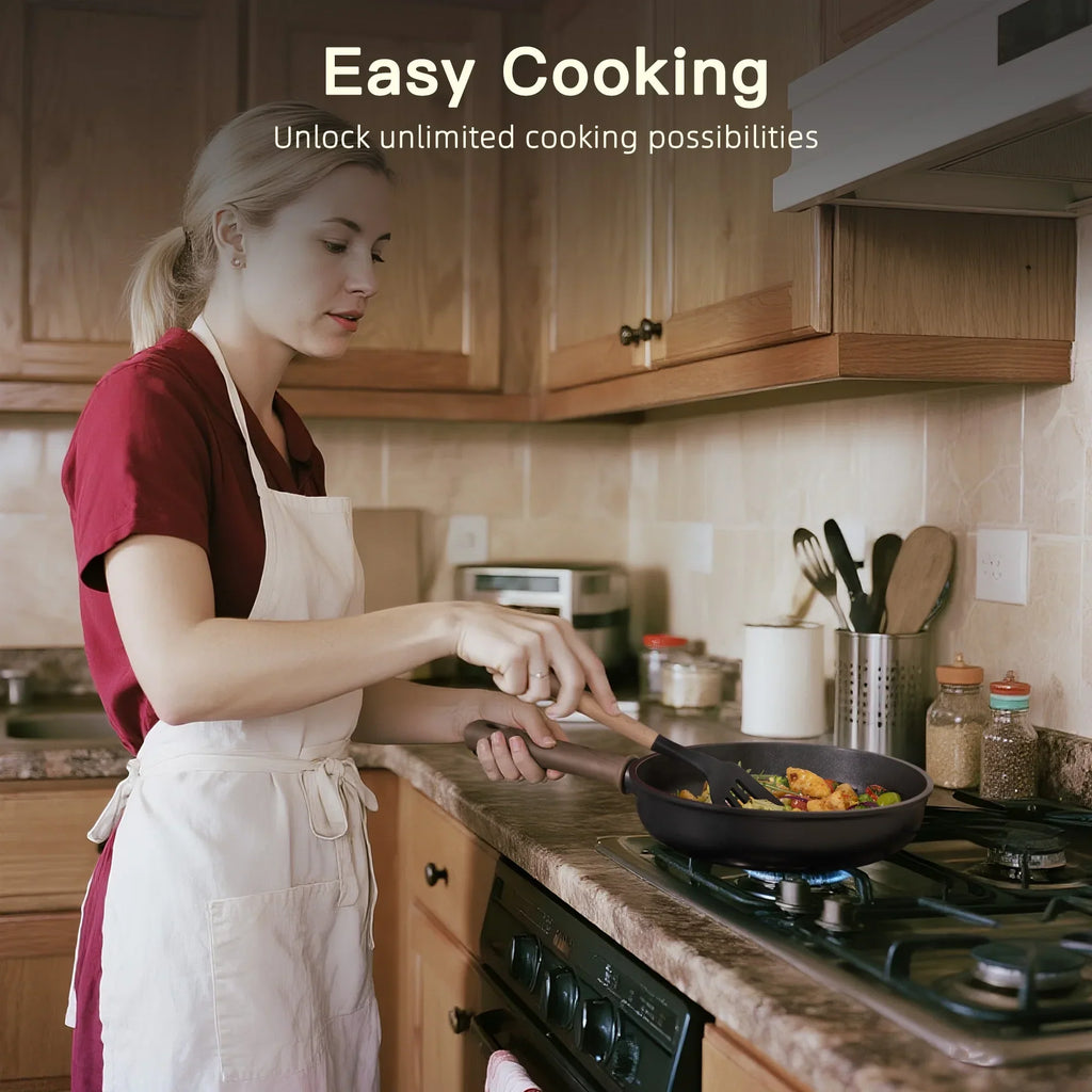 Nouveauté 2026 – Ensemble de 18 pièces Astercook , casseroles et poêles antiadhésives avec élégante poignée en bois, compatible four jusqu'à 250 °C (480 °F), compatible induction, idéal pour les voyages en camping-car, le camping et les pique-niques,