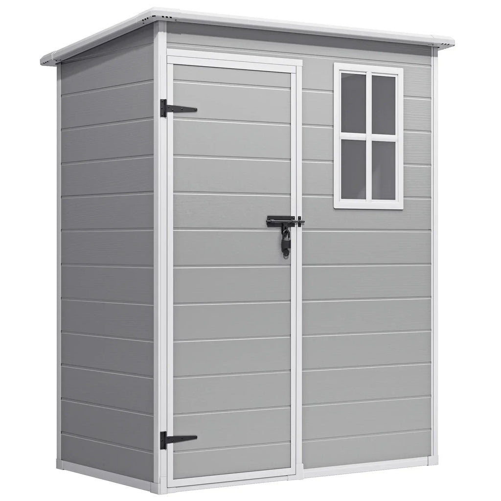 Nouveauté 2026 – Abri de jardin , 1,5 m x 0,9 m, armoire de rangement extérieure Lofka en résine avec double porte verrouillable, abri à outils étanche, gris