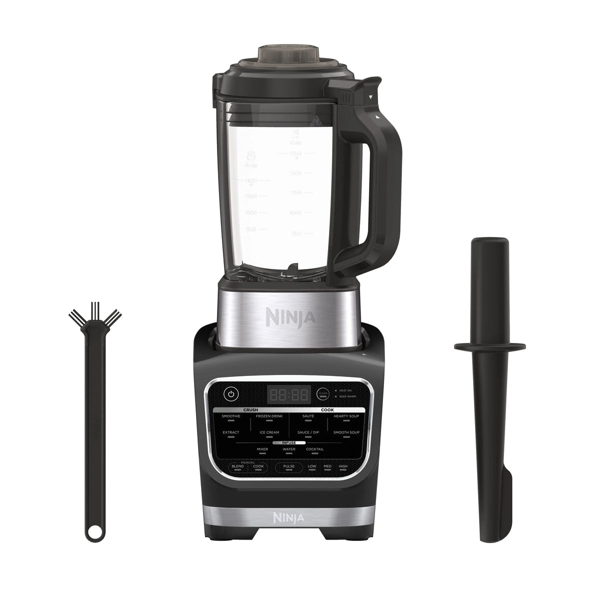 Nouveauté 2026 – Blender Ninja Foody pour soupes, sauces et dips chauds et froids, puissance maximale de 1400 watts, idéal pour mixer boissons glacées et smoothies. Pichet en verre antiadhésif (HB152), 1,9 L, noir