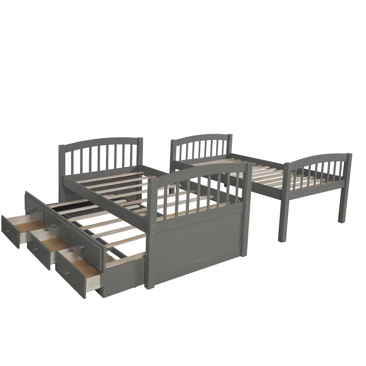 Nouveauté 2026 – Lit superposé Twin-Over-Twin avec 3 tiroirs de rangement, cadre de lit superposé simple avec échelle et barrière de sécurité, lit superposé gigogne en pin pour chambre d'adolescent ou chambre d'amis, convertible en 2 lits, gris