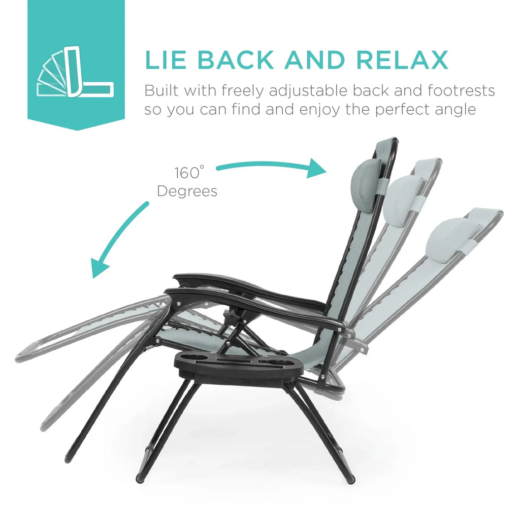 Nouveauté 2026 – Ensemble de 2 fauteuils inclinables zéro gravité Best Choice Products pour terrasse et piscine avec porte-gobelet - Gris