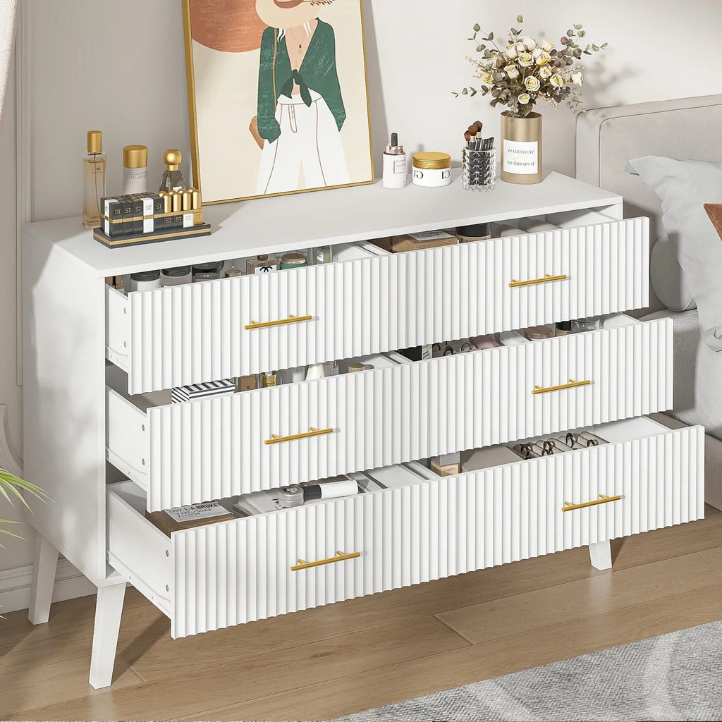 Nouveauté 2026 – Commode à 6 tiroirs Fluted , commode moderne large, commode double à 6 tiroirs