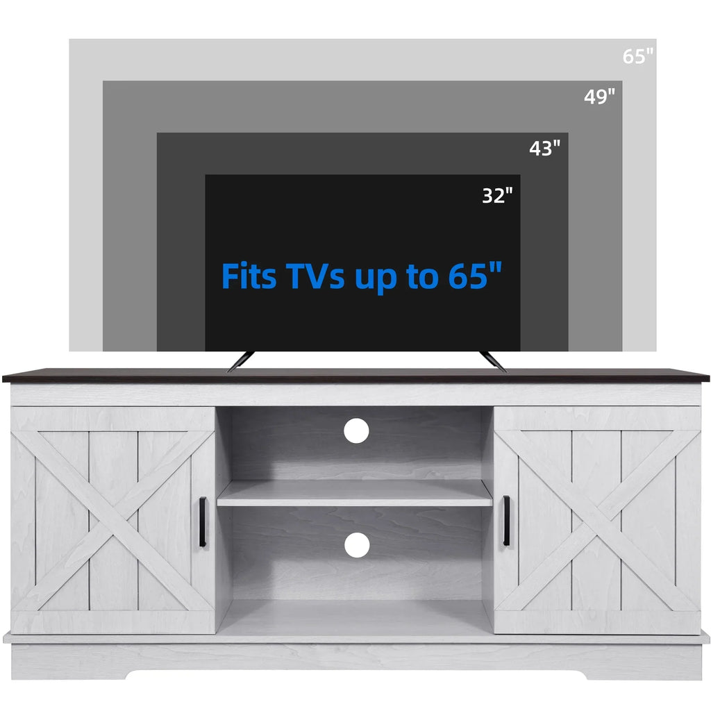 Nouveauté 2026 – Meuble TV Dextrus Farmhouse pour téléviseur 65 pouces, centre multimédia pour salon, meuble console TV, gris délavé