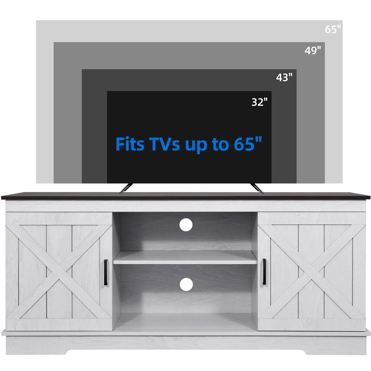 Nouveauté 2026 – Meuble TV Dextrus Farmhouse pour téléviseur 65 pouces, centre multimédia pour salon, meuble console TV, gris délavé