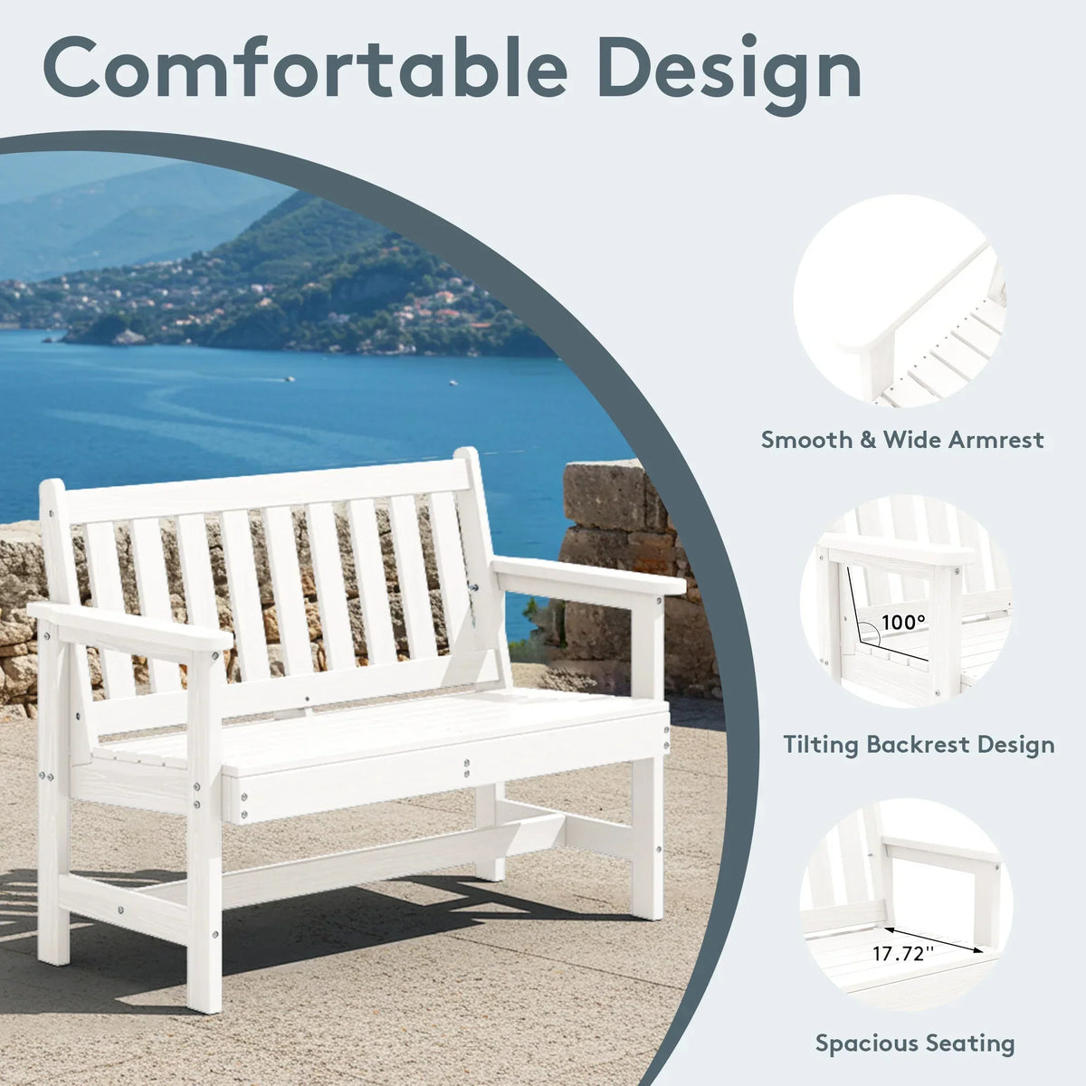 Nouveauté 2026 – Banc d'extérieur SERWALL pour 2 personnes, en PEHD résistant aux intempéries avec renforts en aluminium, supporte jusqu'à 300 kg, confortable pour terrasse, jardin et véranda, noir