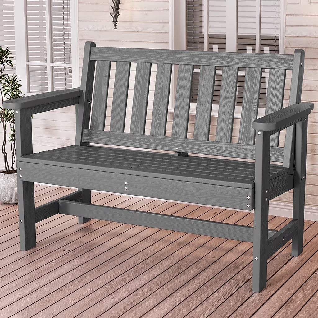 Nouveauté 2026 – Banc d'extérieur SERWALL pour 2 personnes, en PEHD résistant aux intempéries avec renforts en aluminium, supporte jusqu'à 300 kg, confortable pour terrasse, jardin et véranda, noir