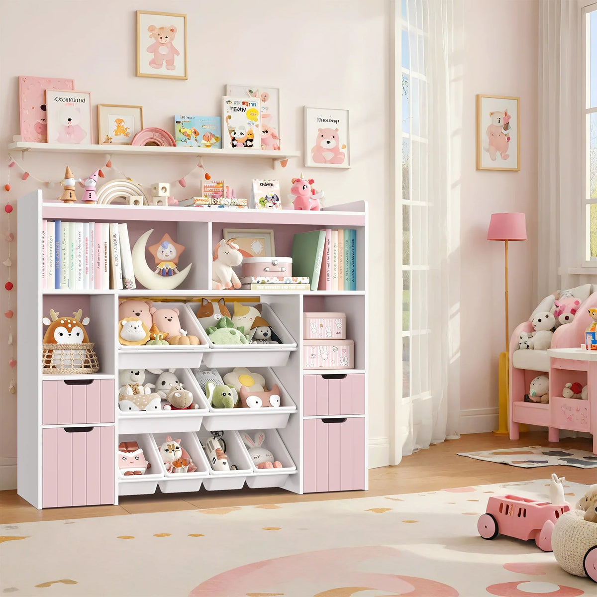 Nouveauté 2026 – Coffre de rangement pour jouets Homfa avec compartiments, tiroirs amovibles, bibliothèque pour chambre ou salon, gris