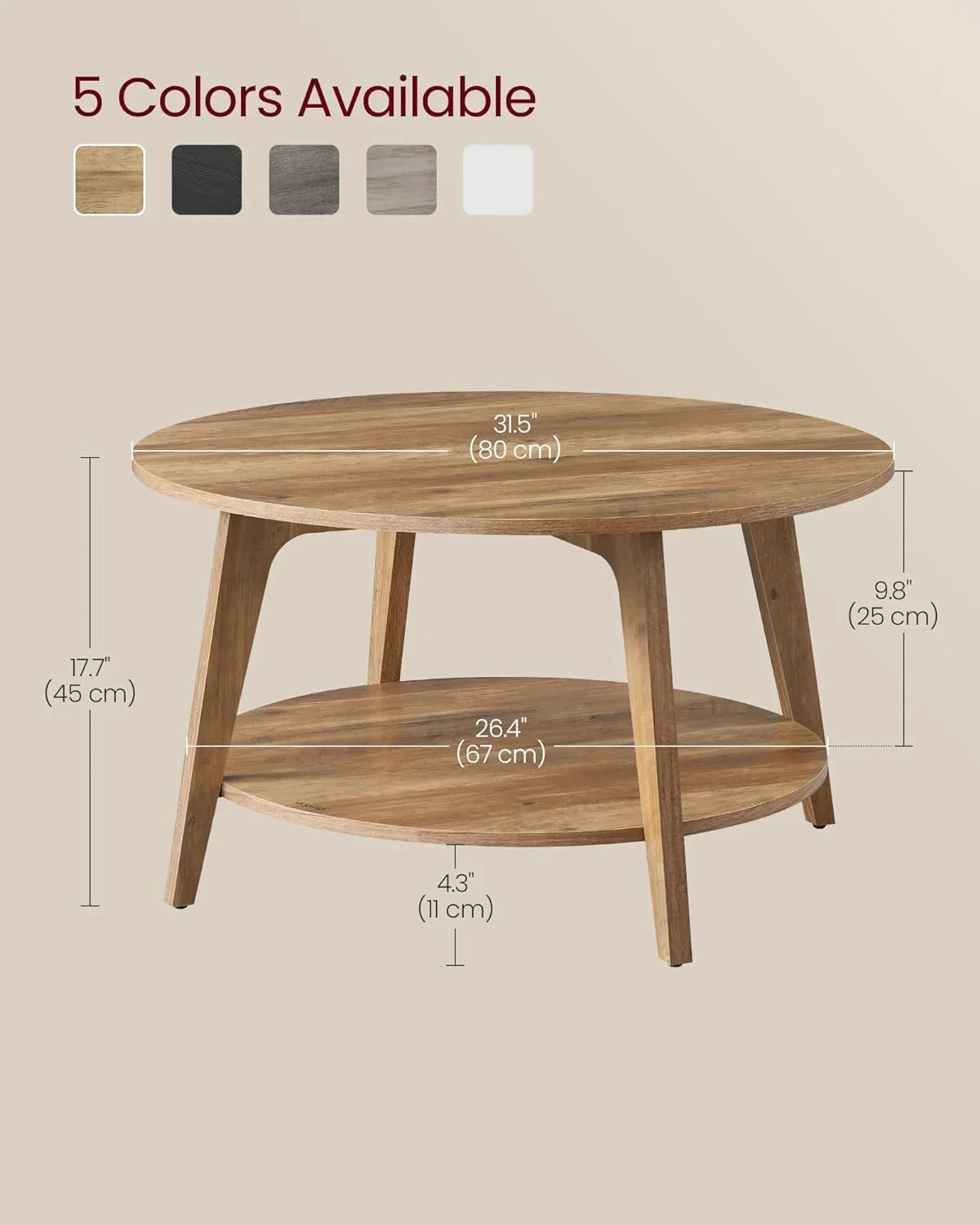 Nouveauté 2026 – Table basse ronde VASAGLE , table basse à 2 niveaux avec rangement, pour salon, 80 x 45 cm, facile à monter, couleur miel