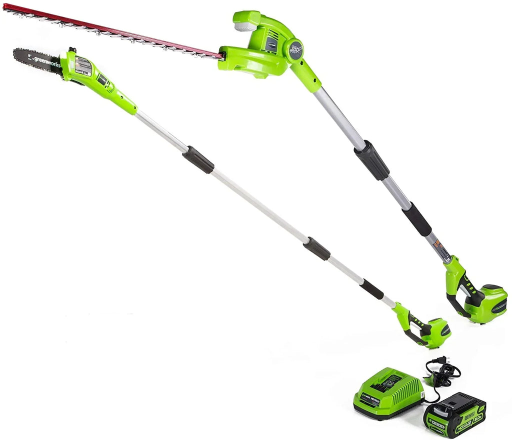 Nouveauté 2026 – Scie à perche sans fil Greenworks 40 V (50,8 cm) avec accessoire taille-haie + batterie 2,0 Ah et chargeur