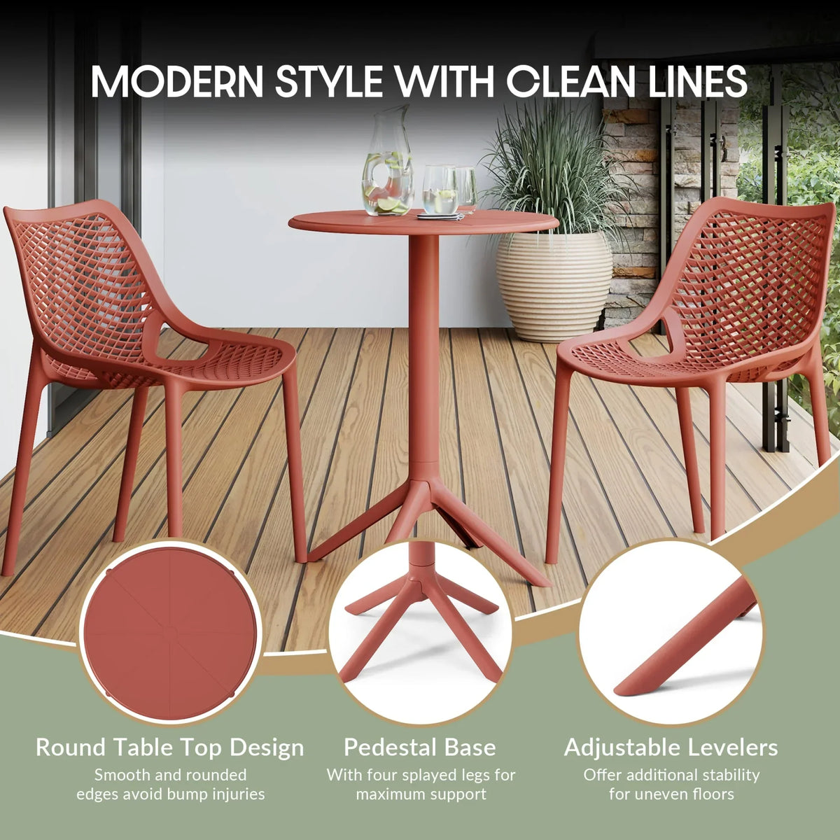 Nouveauté 2026 – Ensemble bistro de patio extérieur 3 pièces WestinTrends Playa en résine, vert olive, avec chaises d'appoint empilables
