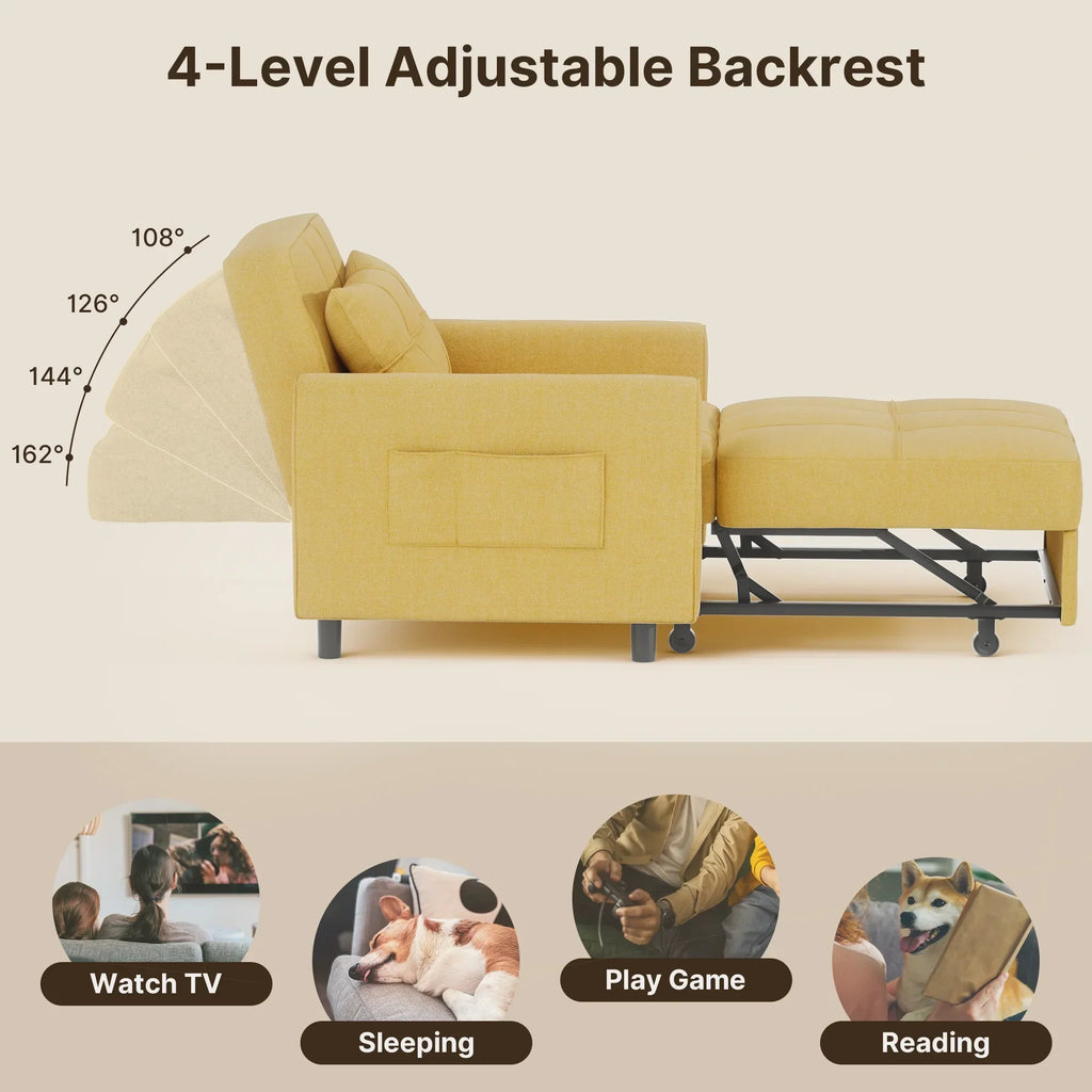 Nouveauté 2026 – Canapé-lit convertible 3 en 1 Lofka avec rangement, dossier réglable et fonction gigogne - Fauteuil-lit idéal pour les petits espaces et les appartements, gris foncé