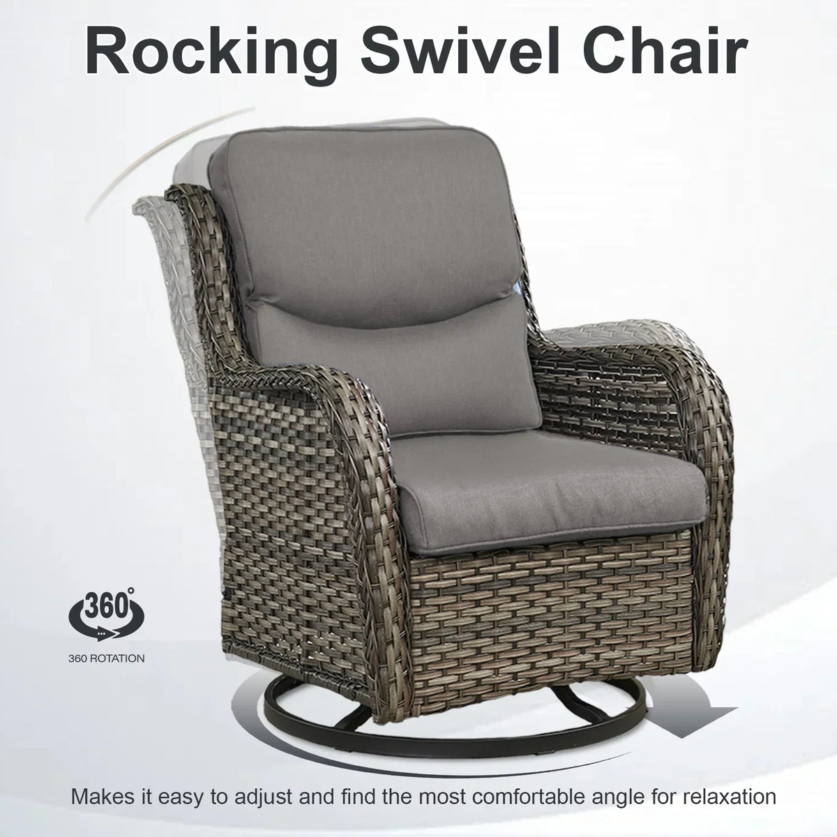 Nouveauté 2026 – POCASSY Fauteuils pivotants de patio, fauteuils à bascule pivotants d'extérieur en osier avec dossier haut et coussins épais pour véranda ou terrasse - Lot de 2, beige