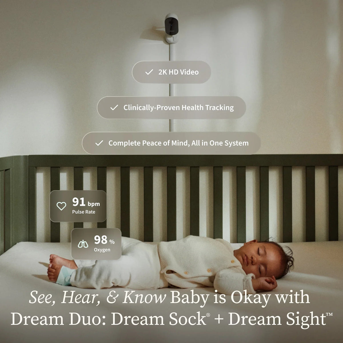 Nouveauté 2026 – Owlet Dream Duo (3e génération) – Approuvé par la FDA, système de surveillance bébé intelligent tout-en-un avec chaussette et caméra HD 2K