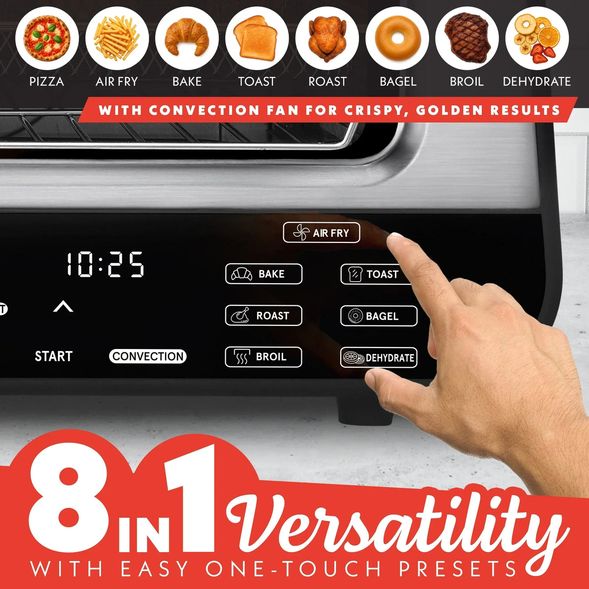 Nouveauté 2026 – Four à pizza d'intérieur Gourmia - Tout-en-un avec 7 fonctions de cuisson, 6 programmes pizza prédéfinis, acier inoxydable