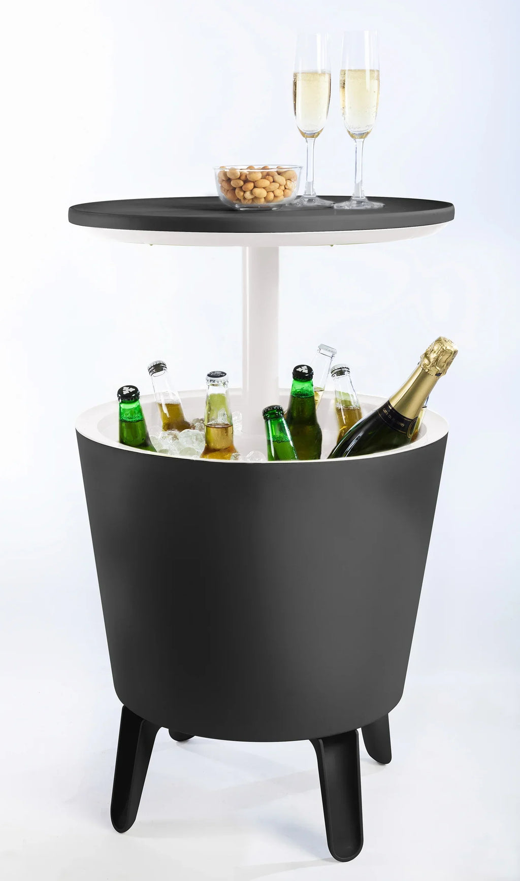 Nouveauté 2026 – Table d'appoint et bar isotherme Keter Pacific Cool Bar 2 en 1 de 28 litres (7,5 gallons), résistante aux intempéries, en résine durable, aspect rotin marron