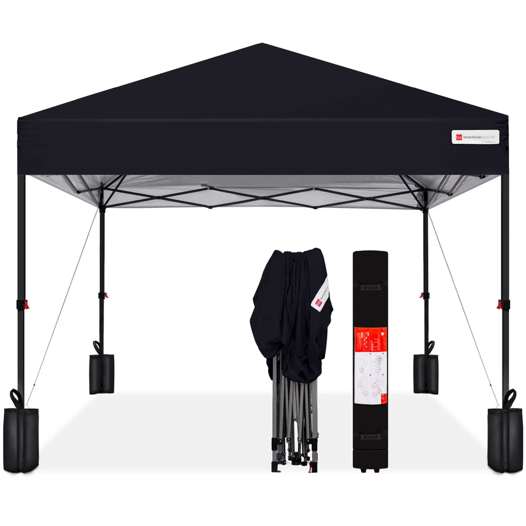 Nouveauté 2026 – Best Choice Products 3,66 m x 3,66 m - Abri pliant facile à monter avec installation en un clic, sac à roulettes et 4 sacs de lestage - Bleu marine