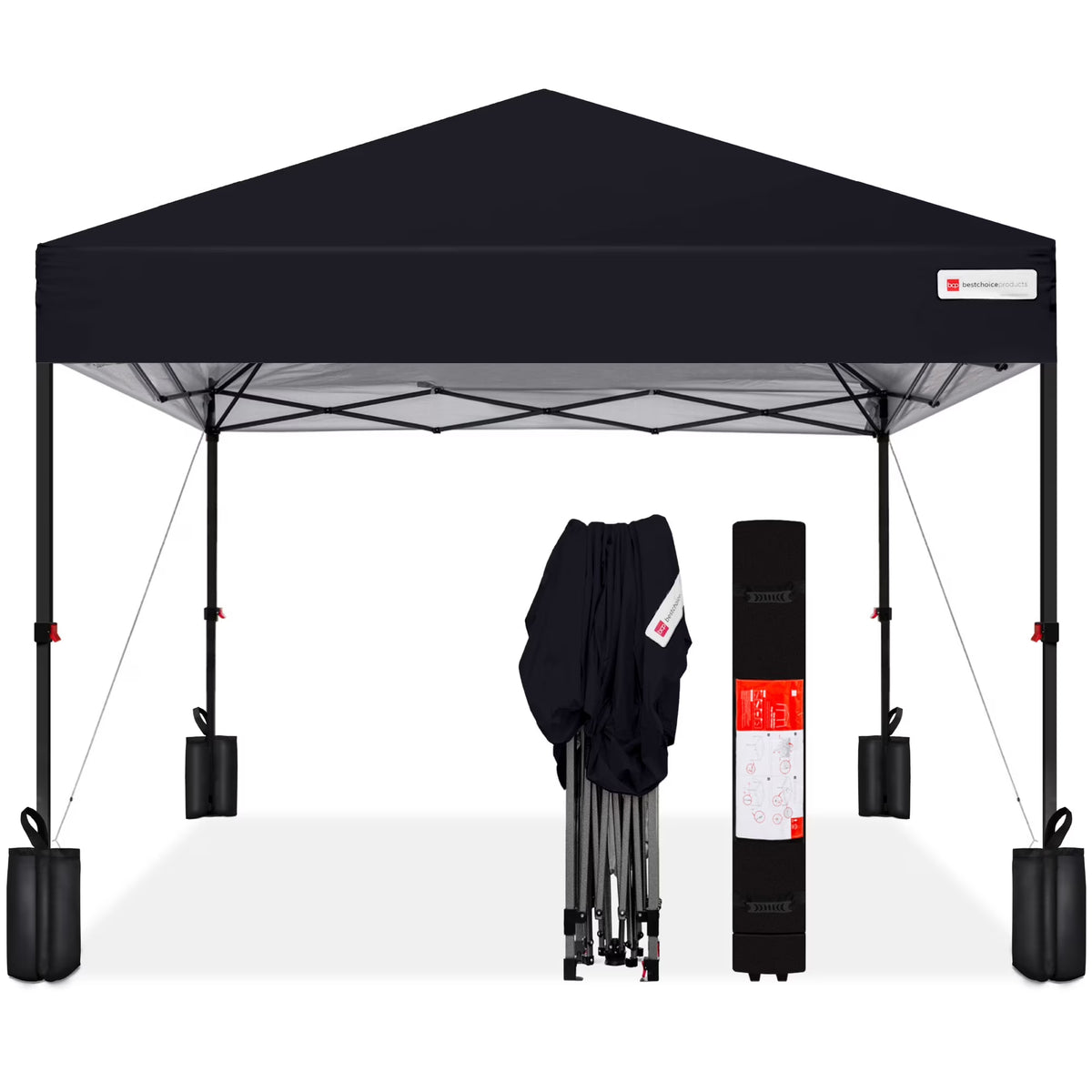 Nouveauté 2026 – Best Choice Products 3,66 m x 3,66 m - Abri pliant facile à monter avec installation en un clic, sac à roulettes et 4 sacs de lestage - Bleu marine