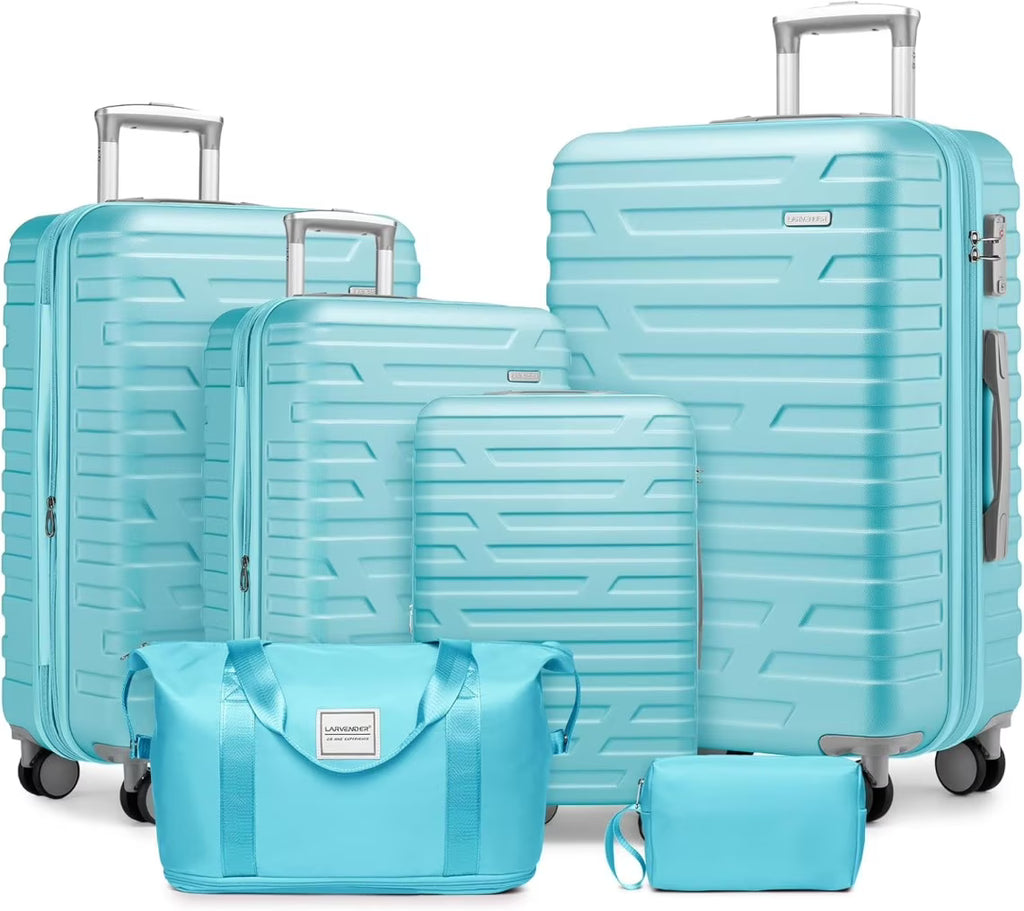 Nouveauté 2026 – Ensemble de 6 valises rigides comprenant des valises extensibles à roulettes pivotantes avec serrure TSA, 25 % de capacité supplémentaire, un sac de voyage et une trousse de toilette, valises en ABS crème