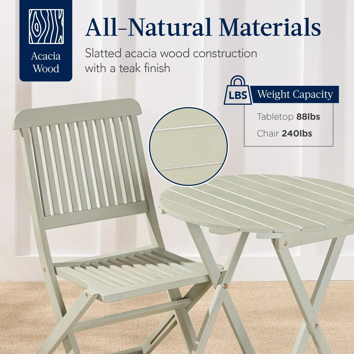 Nouveauté 2026 – Ensemble bistro 3 pièces en bois d'acacia Best Choice Products , mobilier de patio pliant avec 2 chaises et une table - Naturel