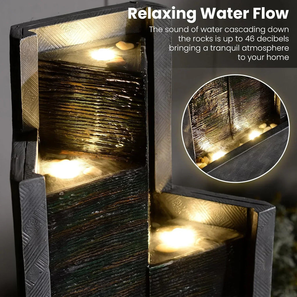 Nouveauté 2026 – Fontaine cascade moderne d'extérieur avec éclairage LED pour jardin, terrasse, cour, patio, porche et décoration intérieure
