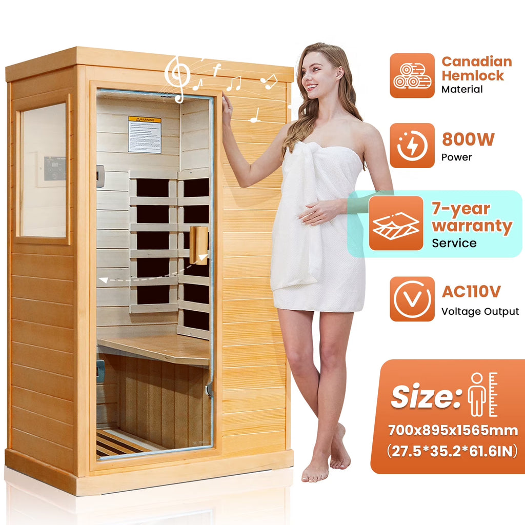 Nouveauté 2026 – Sauna infrarouge lointain OUTEXER 800 W avec résistances en carbone, bois de pruche du Canada, usage intérieur