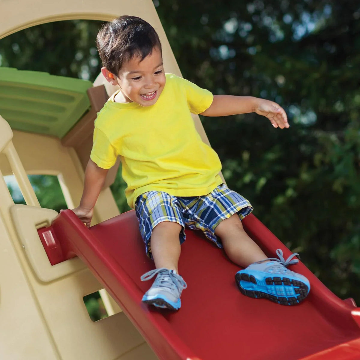 Nouveauté 2026 – Maisonnette marron avec toboggan, centre de loisirs Step2 Neighborhood Fun Center, jouets d'extérieur en plastique pour enfants
