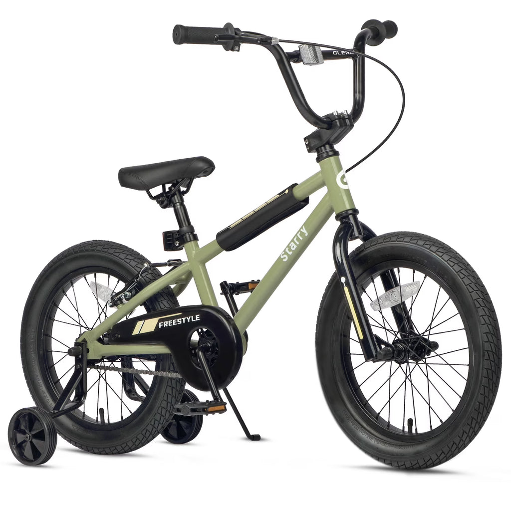 Nouveauté 2026 – Vélo Glerc pour enfants de 3 à 5 ans, style BMX, avec stabilisateurs et frein à rétropédalage, bleu. Convient aux garçons et aux filles de 3 à 5 ans