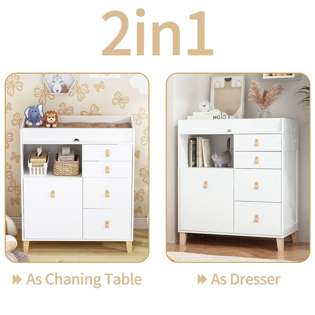 Nouveauté 2026 – Table à langer/commode pour chambre de bébé OXYLIFE , 114 cm (45 po), avec 4 tiroirs et une étagère, blanche