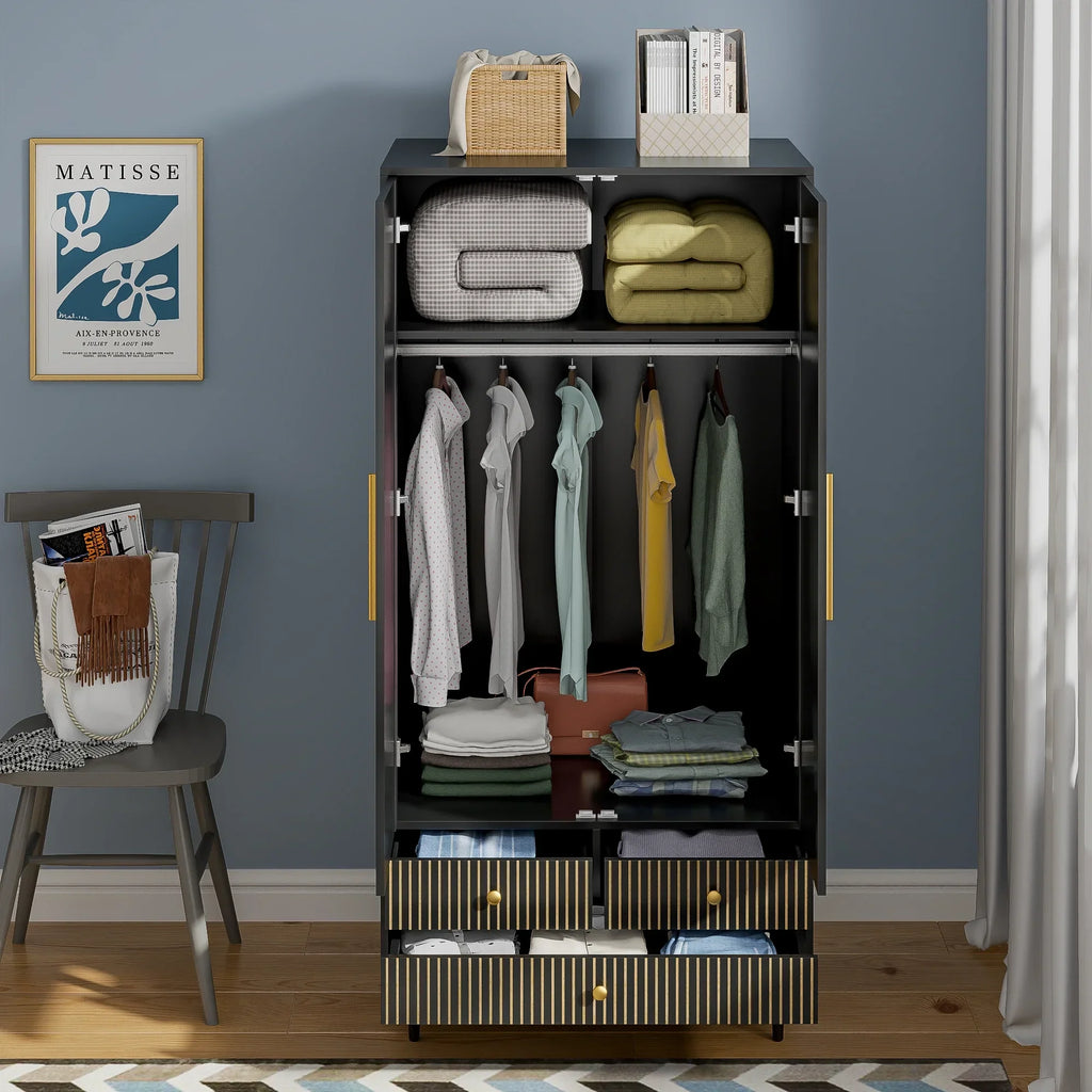 Nouveauté 2026 – Armoire-penderie Armoire , meuble de rangement avec tiroirs et penderie pour chambre à coucher, blanc