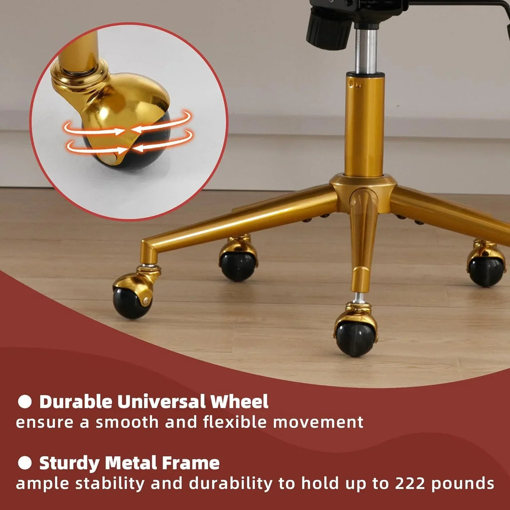 Nouveauté 2026 – Chaise de bureau Westice , chaise de travail en velours, chaise pivotante réglable en hauteur avec base dorée, idéale pour coiffeuse, bureau, salon ou salle informatique, beige
