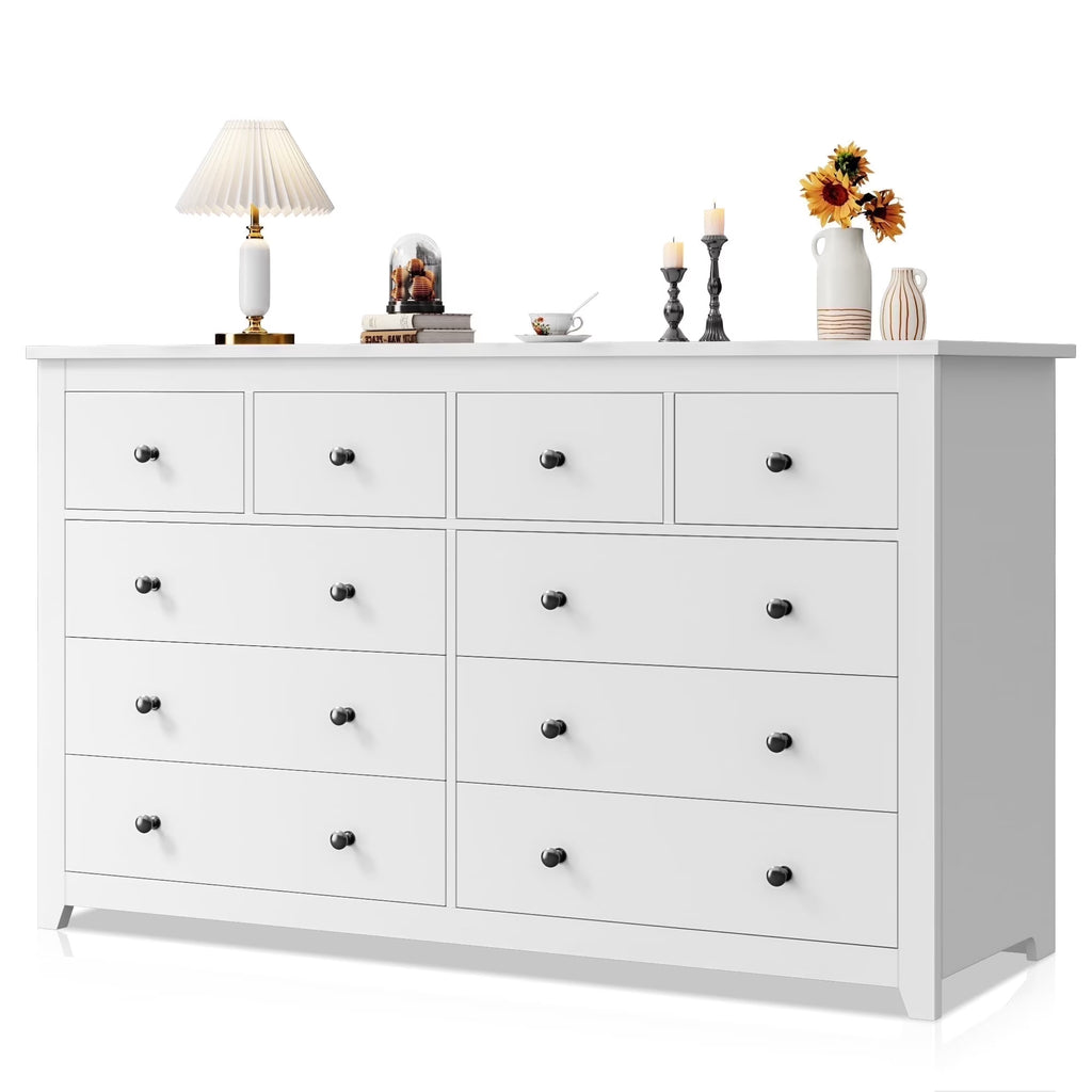 Nouveauté 2026 – Commode blanche EnHomee pour chambre à coucher, 10 tiroirs, commode moderne en bois, commode large pour adultes