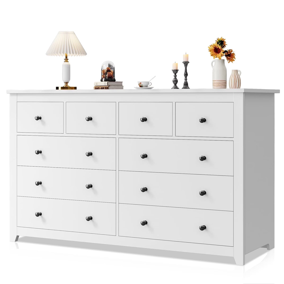 Nouveauté 2026 – Commode blanche EnHomee pour chambre à coucher, 10 tiroirs, commode moderne en bois, commode large pour adultes