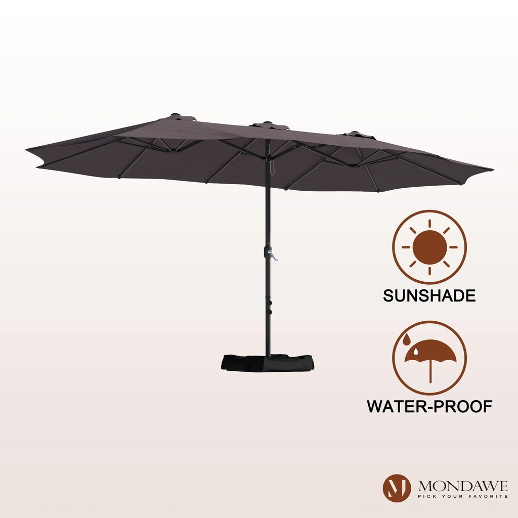Nouveauté 2026 – Parasol rectangulaire Mondawe 4,57 m (15 pi) avec base et éclairage LED beige