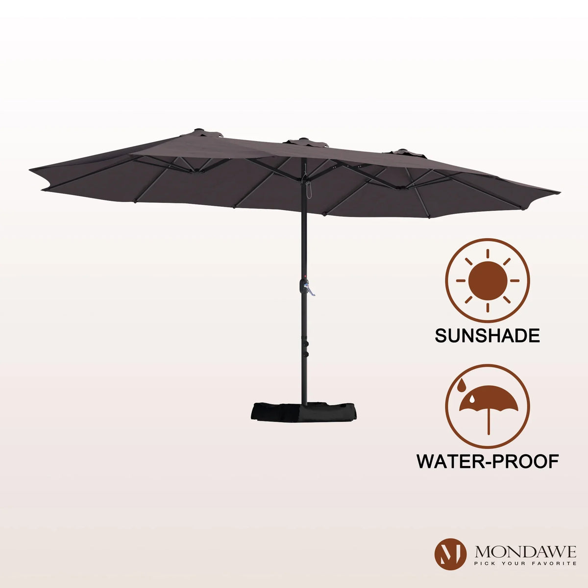 Nouveauté 2026 – Parasol rectangulaire Mondawe 4,57 m (15 pi) avec base et éclairage LED beige