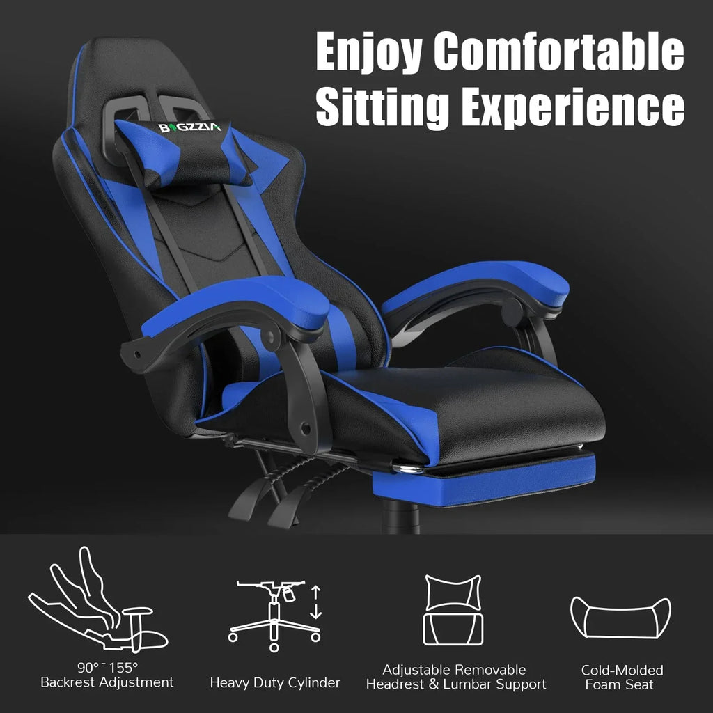 Nouveauté 2026 – Chaise de jeu Bigzzia , chaise de bureau ergonomique avec appui-tête et soutien lombaire réglables en hauteur, pour adultes et adolescents, noir et blanc