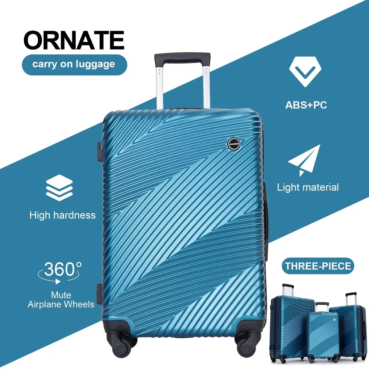 Nouveauté 2026 – Ensemble de 3 valises Tripcomp , valise rigide légère à roulettes multidirectionnelles 20 po, 24 po, 28 po (bleu