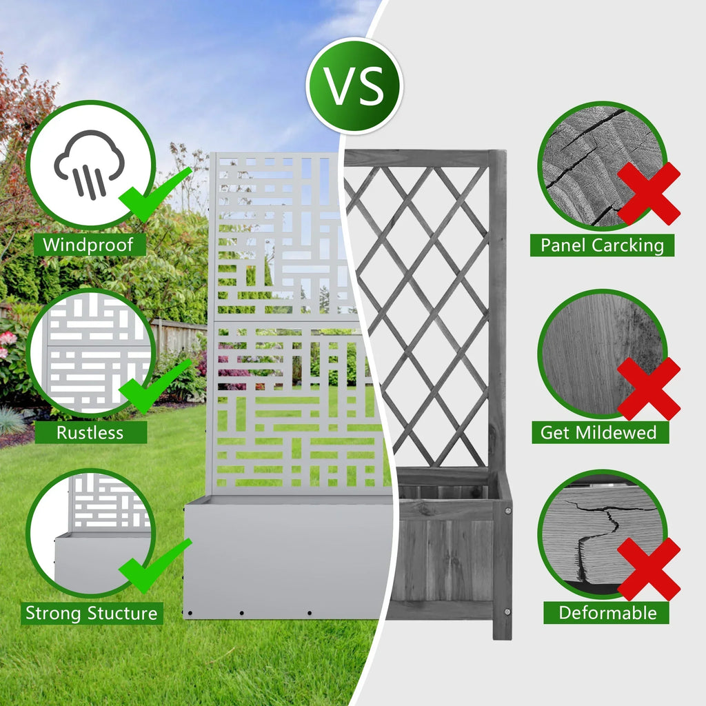 Nouveauté 2026 – Jardinière surélevée en métal FOOWIN , 180 cm de haut, avec treillis, pour plantes grimpantes, avec trou de drainage, noire