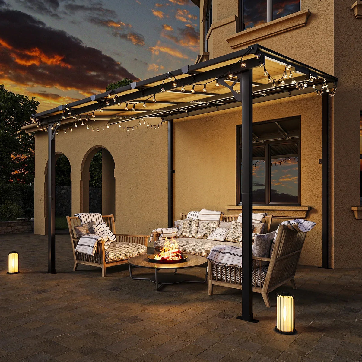 Nouveauté 2026 – Gazebo Aoxun de 2,4 m x 1,5 m pour patio, pergola avec toit incliné, grand auvent mural robuste pour barbecue, idéal pour jardin, terrasse ou patio