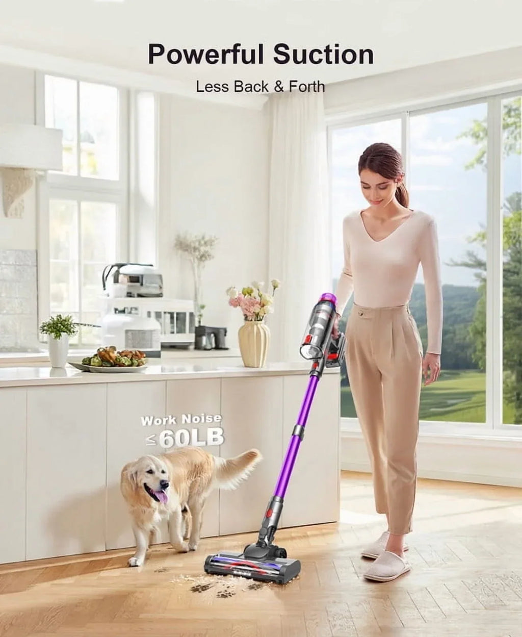 Nouveauté 2026 – Aspirateur sans fil Hosaud - 45 000 Pa, 550 W, 55 min d'autonomie, 2 600 mAh - Léger et idéal pour la maison, les poils d'animaux, les tapis et les sols (violet