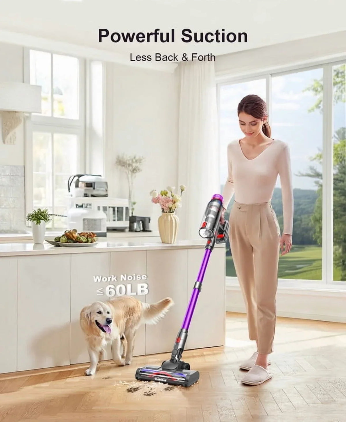 Nouveauté 2026 – Aspirateur sans fil Hosaud - 45 000 Pa, 550 W, 55 min d'autonomie, 2 600 mAh - Léger et idéal pour la maison, les poils d'animaux, les tapis et les sols (violet