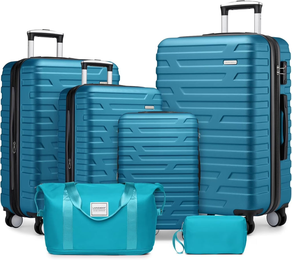 Nouveauté 2026 – Ensemble de 6 valises rigides comprenant des valises extensibles à roulettes pivotantes avec serrure TSA, 25 % de capacité supplémentaire, un sac de voyage et une trousse de toilette, valises en ABS crème