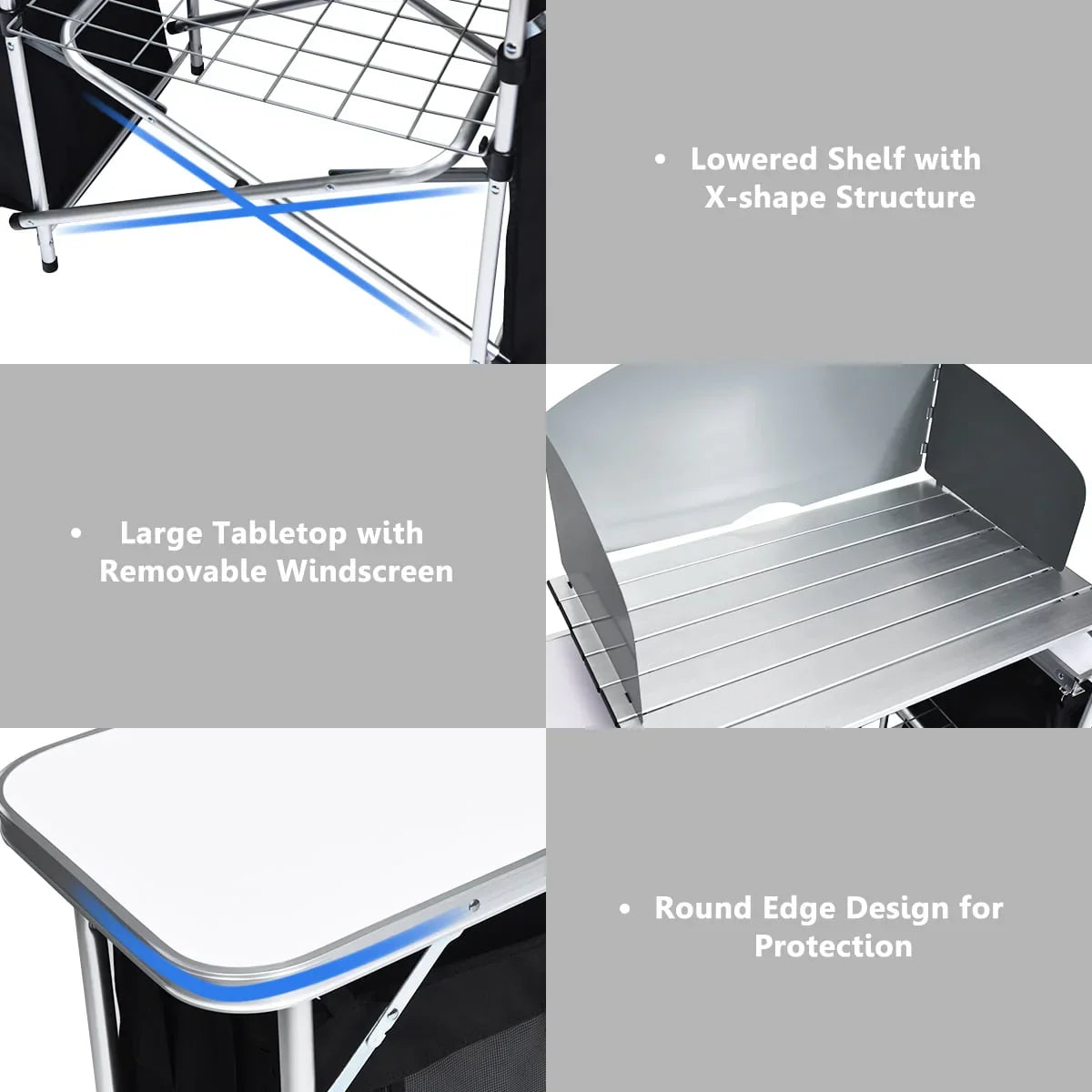 Nouveauté 2026 – Table de barbecue pliante et portable en aluminium Goplus avec rangement et pare-vent, noire