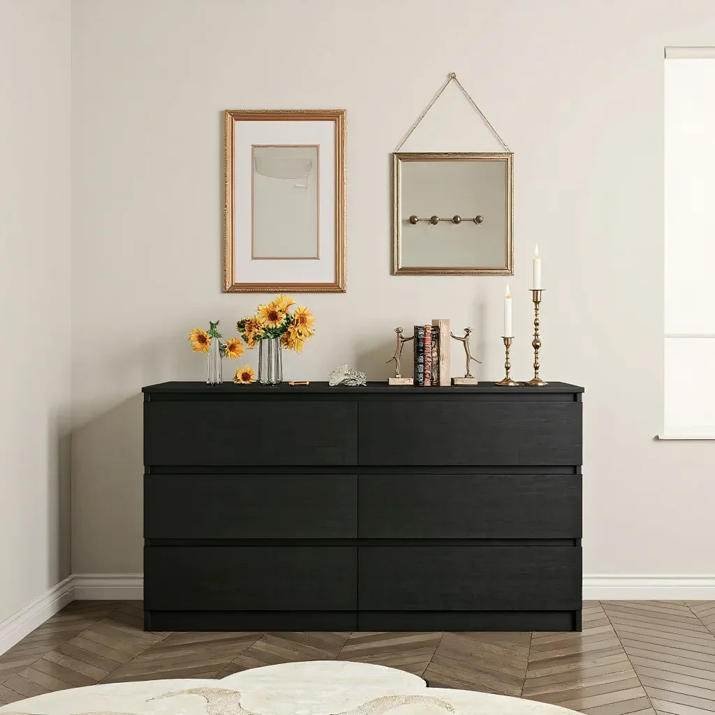 Nouveauté 2026 – Commode moderne Kadyn à 6 tiroirs, meuble en bois, commode pour chambre, meuble de rangement de cuisine avec tiroirs, commode (noire